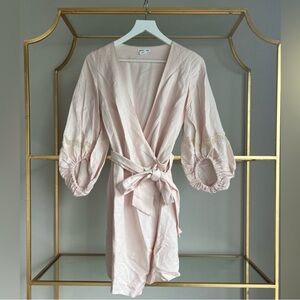 Club Monaco linen wrap dress with lace bell sleeves